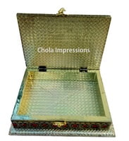 Minakari Jewel Box/ Dry fruit Box with Partition - German Oxodise with Red Leather Minakari Jewel Box/ Dry fruit Box with Partition - German Oxodise with Red Leather