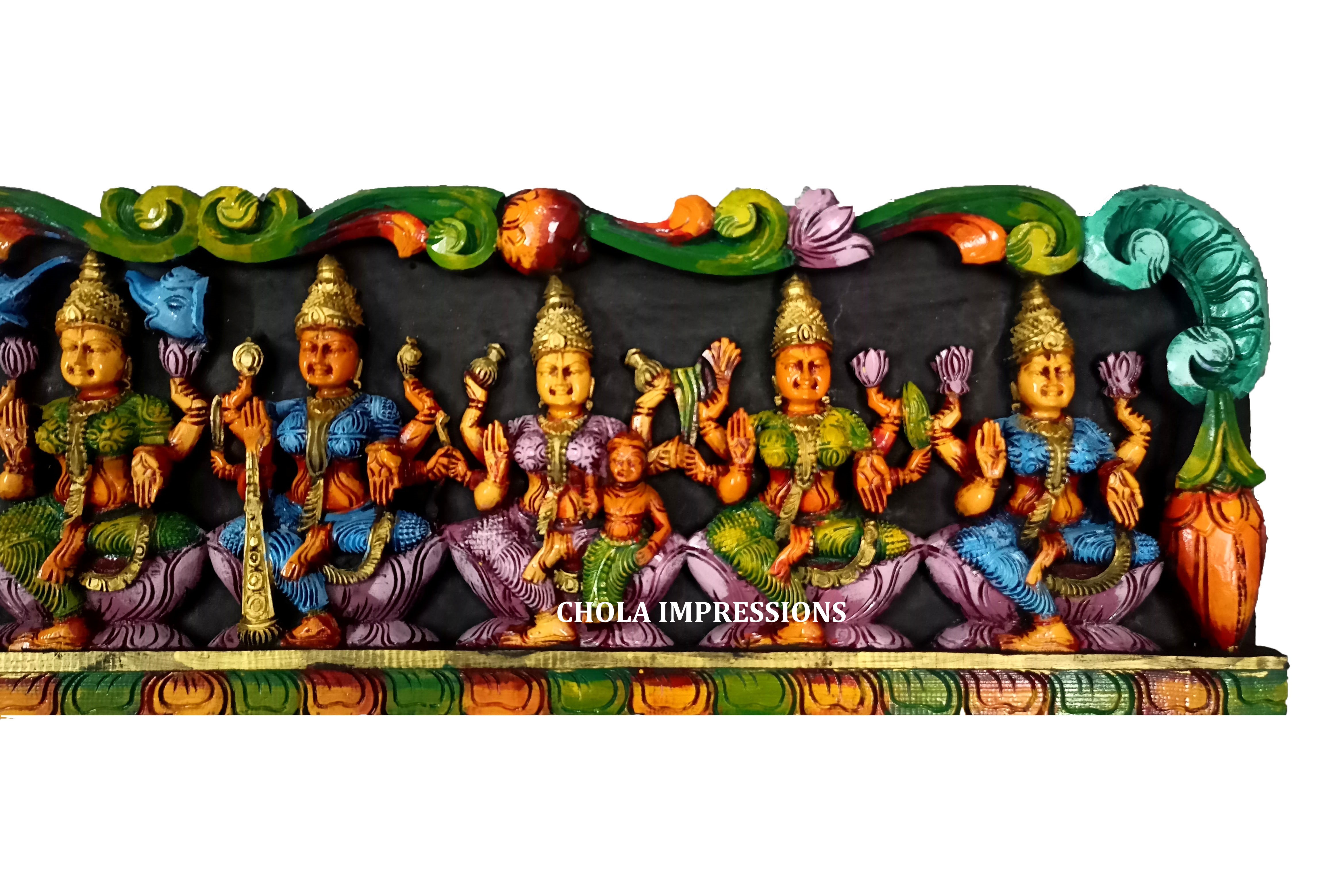 Ashta Lakshmi Multi colour Wooden Panel - Wall Mount