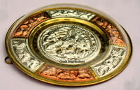 Chola Impressions Divine Gaja Lakshmi Tanjore Art Shield   7 inch   Brass  Copper   Silver Wall Hanging