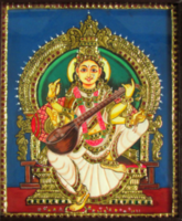 Saraswati Devi Tanjore Painting -  15 In x 13 In
