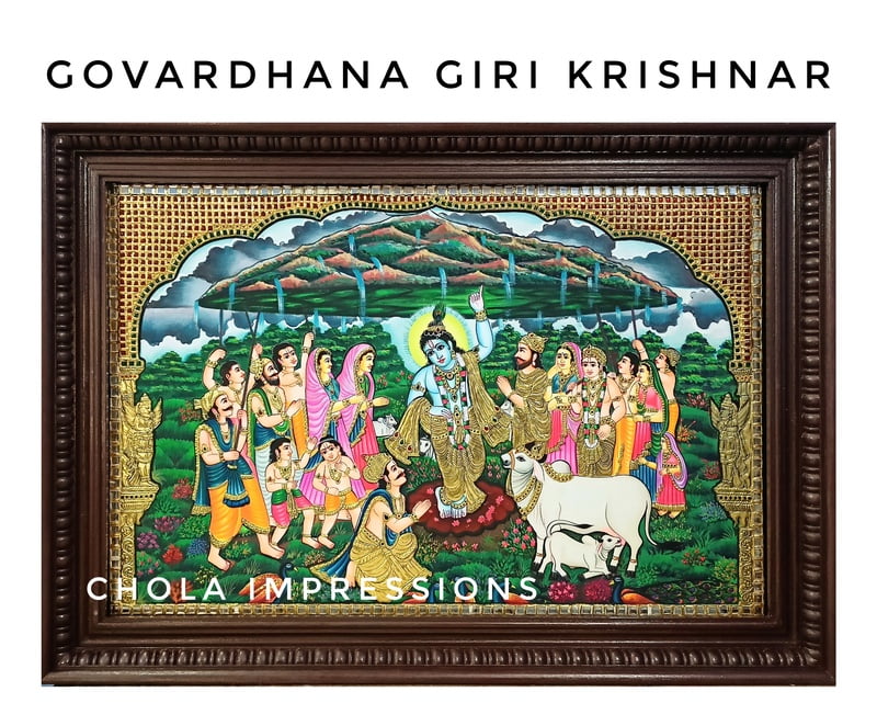 Govardhana Giri Krishna Tanjore Painting - Exclusive Collection Govardhana Giri Krishna Tanjore Painting - Exclusive Collection