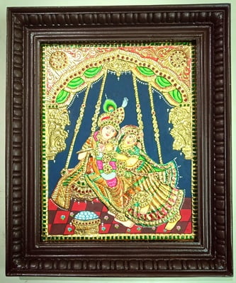 Oonjal Radha Krishna Tanjore Painting