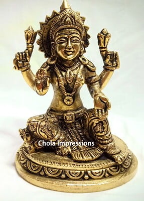 Lakshmi Devi Brass Statue with Chakram - 14 cm x  11 cm