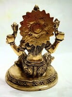 Lakshmi Devi Brass Statue with Chakram - 14 cm x  11 cm