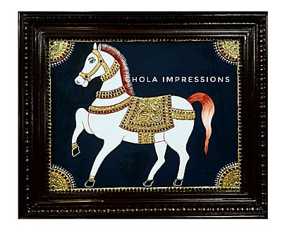 Golden Horse Tanjore Painting - 1.5 ft x 1.2 ft