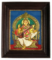 Saraswati Devi Tanjore Painting -  15 In x 13 In