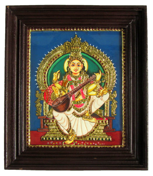 Saraswati Devi Tanjore Painting -  15 In x 13 In