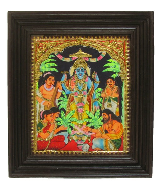 Satyanarayana Swami Pooja Tanjore Painting -  22 Carat Gold foil - 12in x 14in