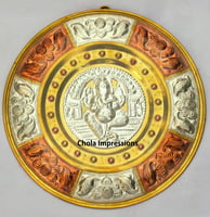 Ganesh Tanjore Metal Art plate/ shield Wall Hanging - Made of Silver, Brass & Copper