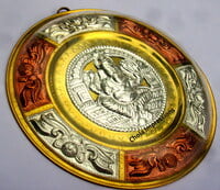 Ganesh Tanjore Metal Art plate/ shield Wall Hanging - Made of Silver, Brass & Copper