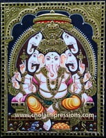 Panchmukh Ganesh Tanjore Painting - 15x12