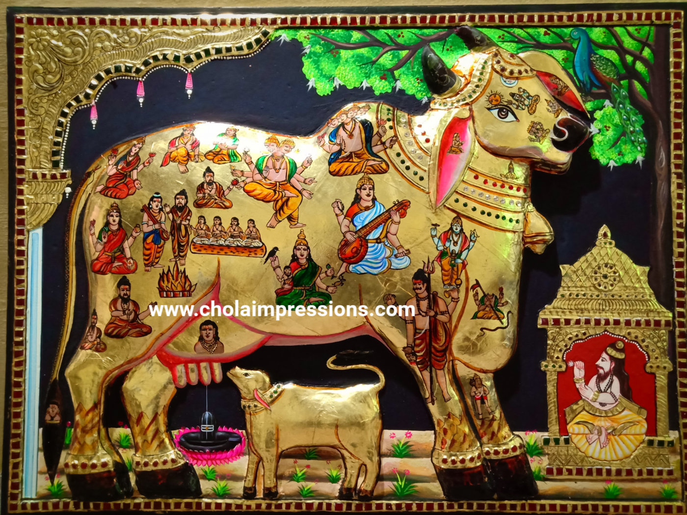 Kamadenu Tanjore Painting - 2.25 ft x 1.75 ft Kamadenu Tanjore Painting - 2.25 ft x 1.75 ft