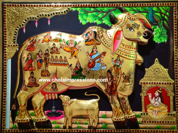 Kamadenu Tanjore Painting - 2.25 ft x 1.75 ft