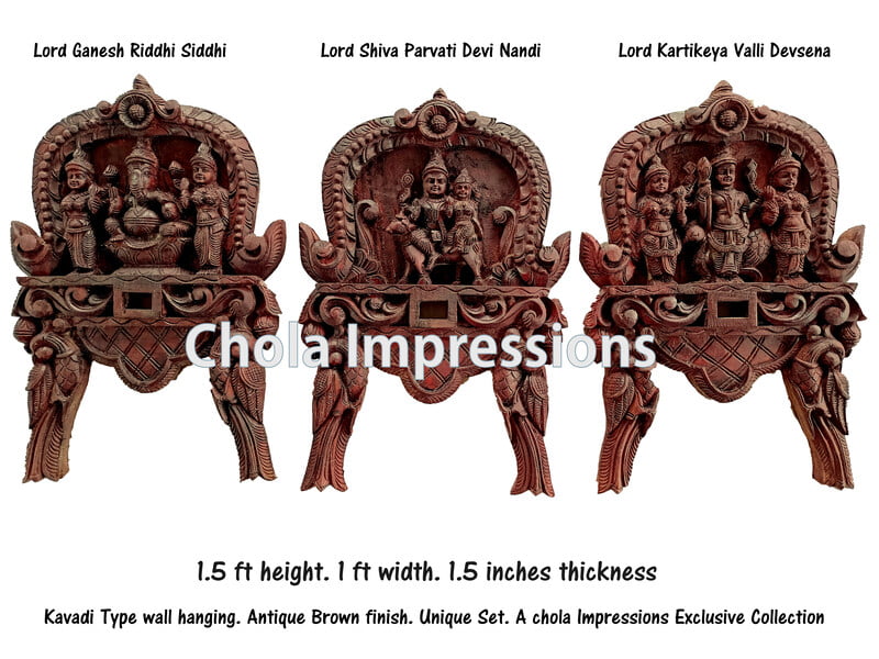 Shiva Parivar Wooden Kavadi set - Wall Mount