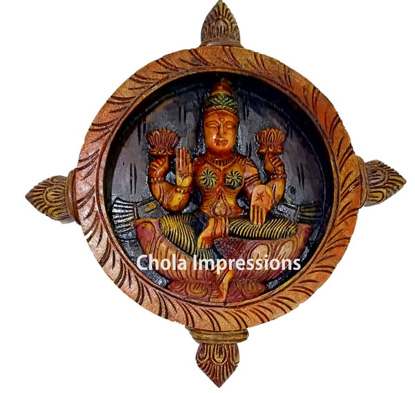 Lakshmi Devi Circular Wooden Wall Mount