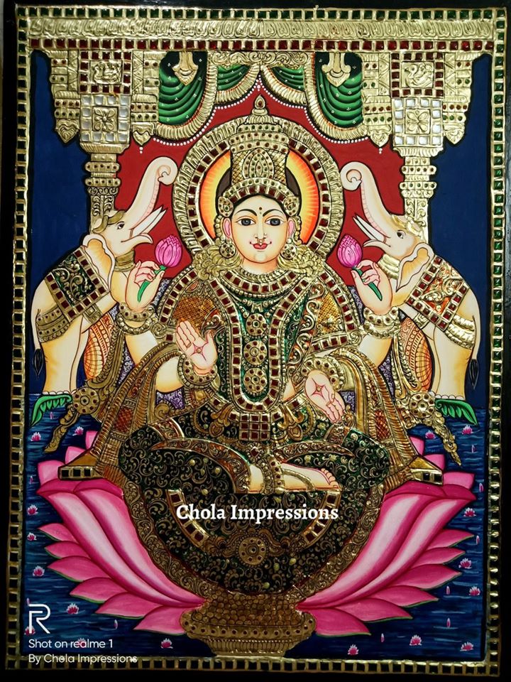 Buy Authentic Lakshmi Devi On Lotus Tanjore Painting