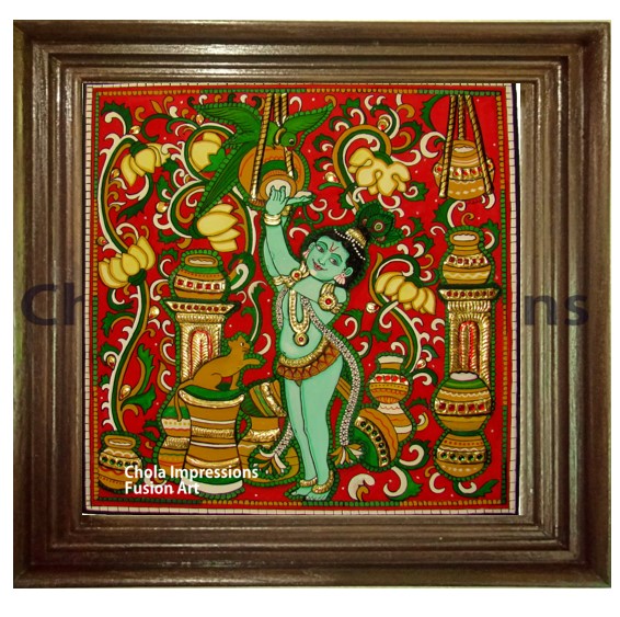 Butter Krishna Kerala Mural Tanjore Painting