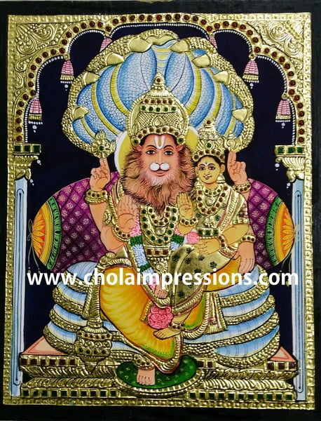 Lakshmi Narasimhar Tanjore Painting - 1.5 ft x 1.25 ft - Exclusive Collection