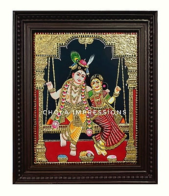 Tradtional Style Radha Krishna on Swing Tanjore Painting - Medium to Big sizes