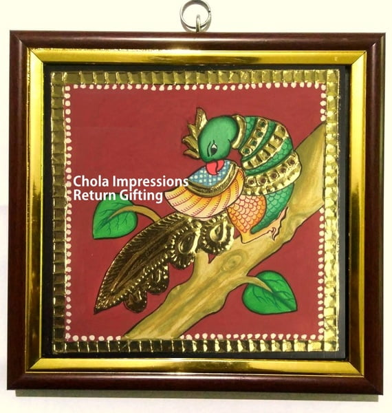 Parrot Miniature Tanjore Painting - 5x5 inches Parrot Miniature Tanjore Painting - 5x5 inches