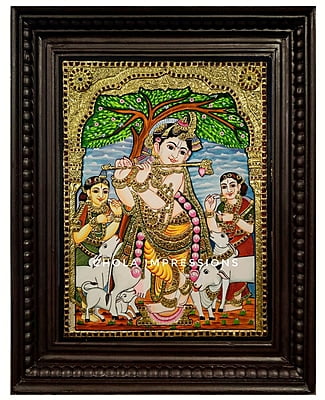 Sri Krishna under Punnai Maram Tanjore Painting
