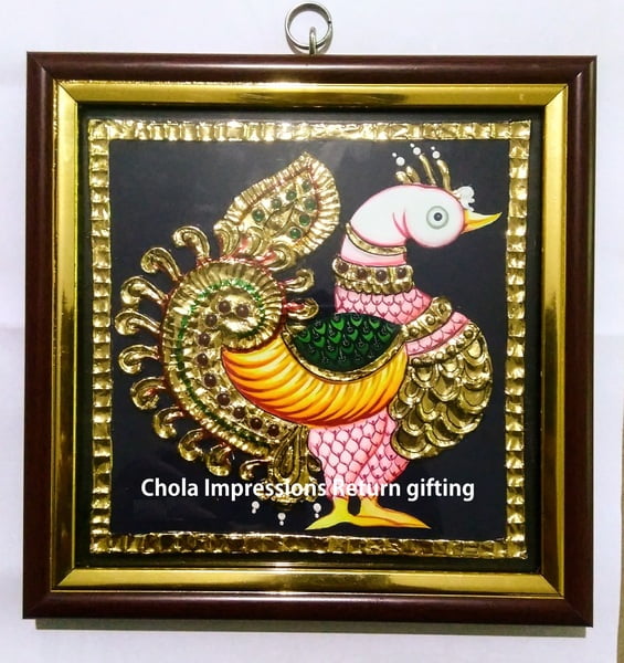 Royal Swan Tanjore Miniature Painting - 5x5 inches Royal Swan Tanjore Miniature Painting - 5x5 inches