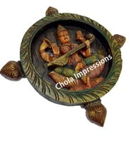 Saraswati Devi Circular Wooden Wall Mount