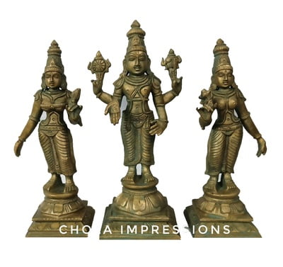 Lord Vishnu Set Panchaloha Idol in Antique Finish - 6 inches