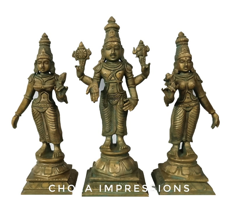 Lord Vishnu Set Panchaloha Idol in Antique Finish - 6 inches Lord Vishnu Set Panchaloha Idol in Antique Finish - 6 inches