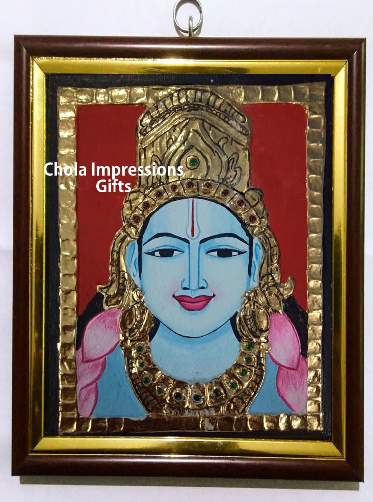 Lord Vishnu Miniature Tanjore Painting - 6x6 inches Lord Vishnu Miniature Tanjore Painting - 6x6 inches