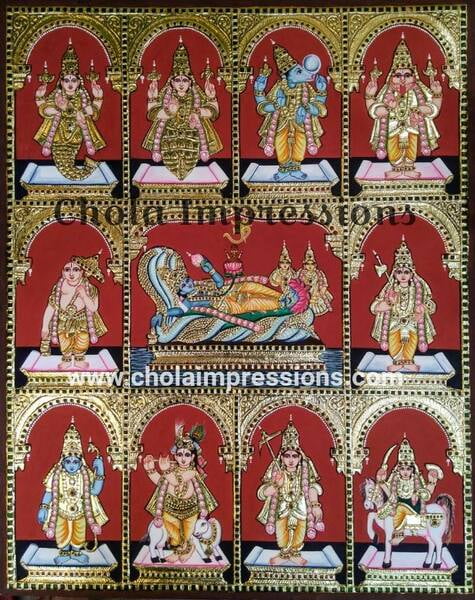 Dasavatharam Tanjore Painting with Renganathar Dasavatharam Tanjore Painting with Renganathar