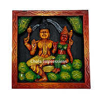 Shiva Parvati on Kailasa - Multi colour Wooden Wall Mount - 1ft