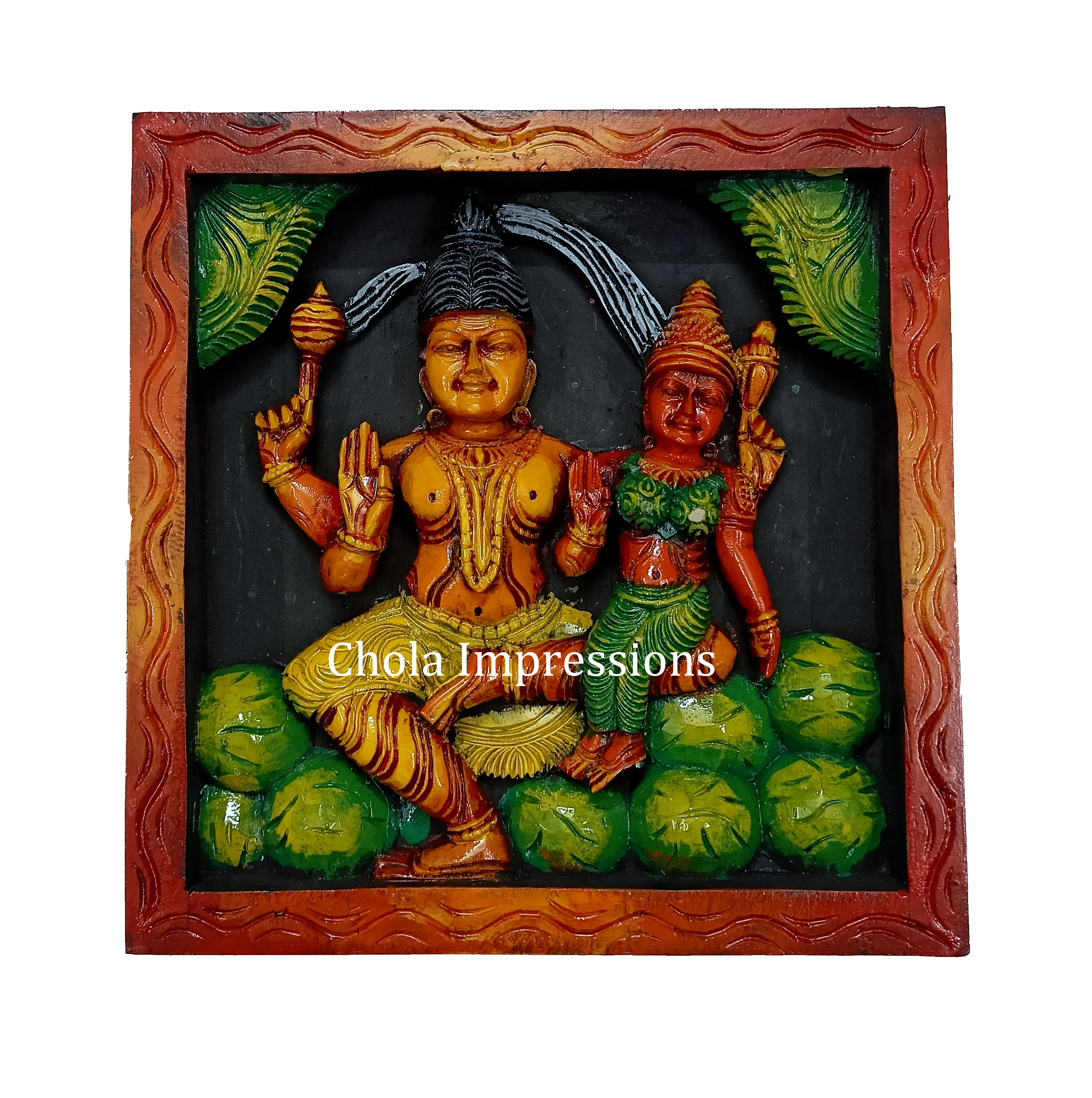 Shiva Parvati on Kailasa - Multi colour Wooden Wall Mount - 1ft