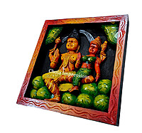 Shiva Parvati on Kailasa - Multi colour Wooden Wall Mount - 1ft