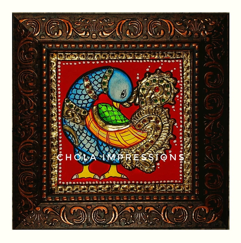 Peacock Miniature Tanjore Painting - 7x7 inches Peacock Miniature Tanjore Painting - 7x7 inches