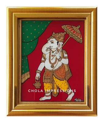 Umbrealla Lord Ganesh with Kalash Reverse Glass Painting