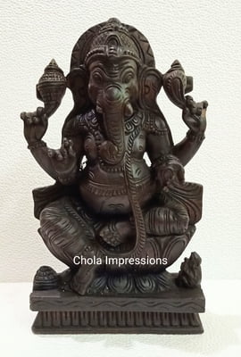 Ganesh Wooden Statue - All side Carved - 1 ft